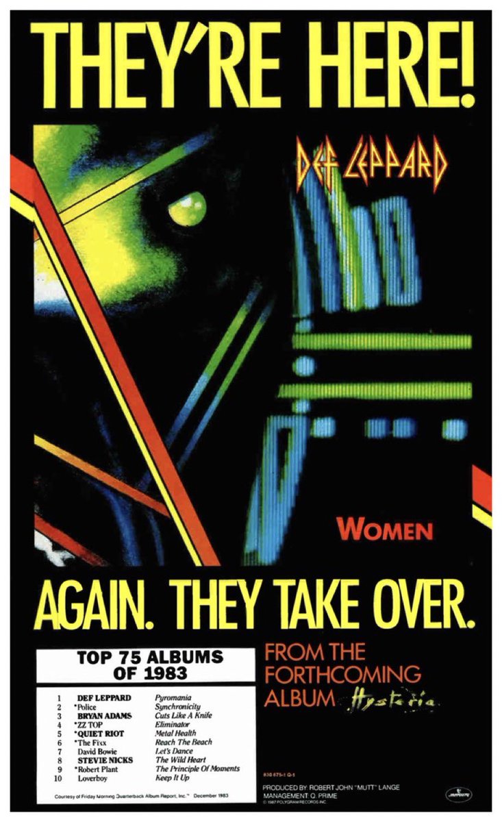 DefLeppard's tweet image. Turning back the pages of Hysteria, here are some fun magazine ads from back in the day! Who remembers seeing these in print? #HysteriaWeek