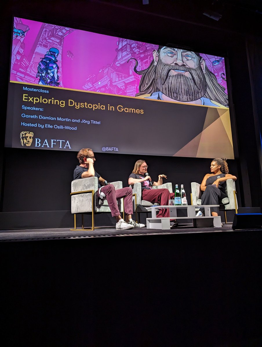Fascinating talk at <a href="/BAFTAGames/">BAFTA Games</a> with <a href="/newjorg/">NEW JÖRG</a> and <a href="/JumpOvertheAge/">Gareth Damian Martin | Jump Over the Age</a> about our horrible new world - games are the future because games cannot be passively consumed - they demand active participation