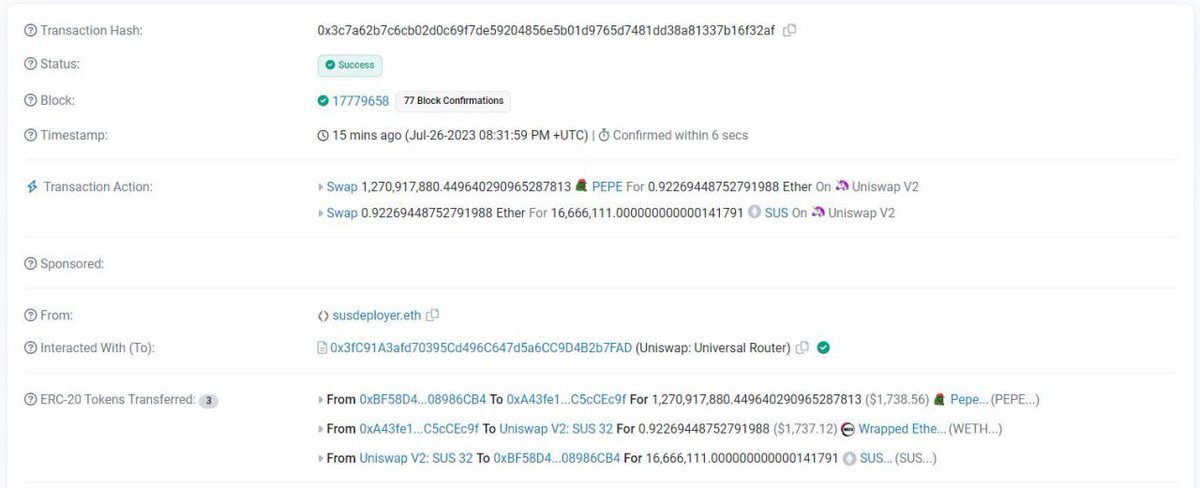 evoerc's tweet image. Just swapped $PEPE for $SUS ⛔️