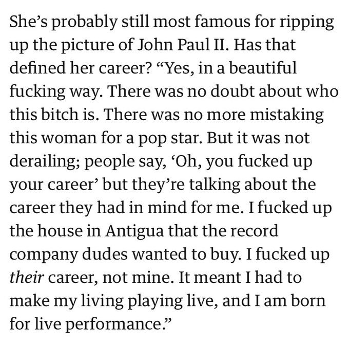 @shockproofbeats Via @SineadEOShea here is Sinead’s response to those who say she fucked up her career when she did that. Powerful.