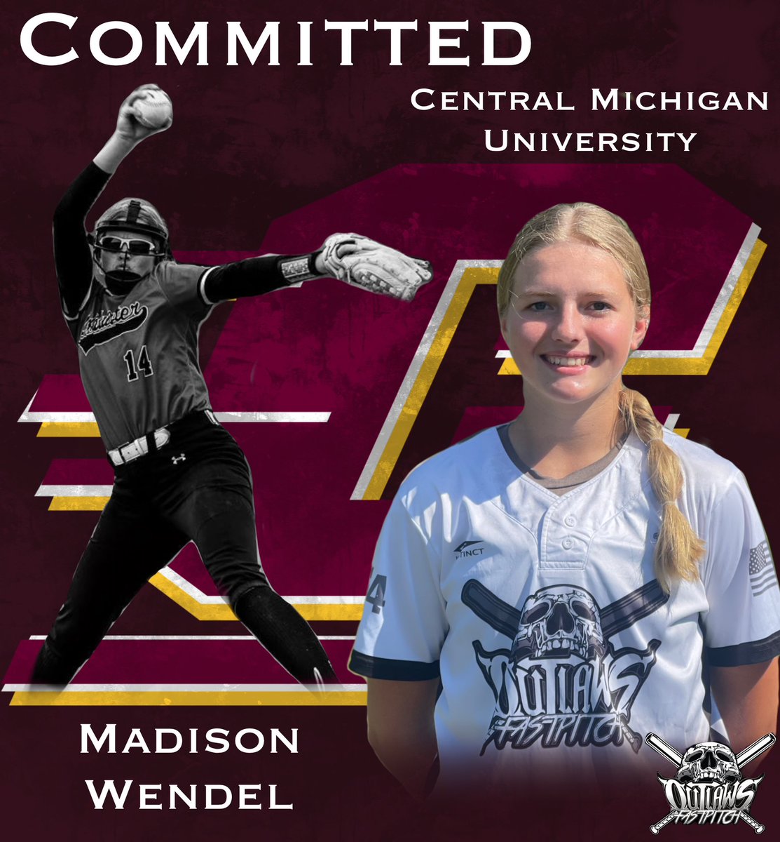 madison60785046's tweet photo. Due to some changes this summer, I decided to open up my recruitment process. With that being said, I’ve decided to continue my academic and athletic career at Central Michigan!Thank you @McCallSalmon @BrittiniK24 and @saradriesenga10 for the amazing opportunity! Fire up Chips!🔥 https://t.co/nrEQTqLnN4