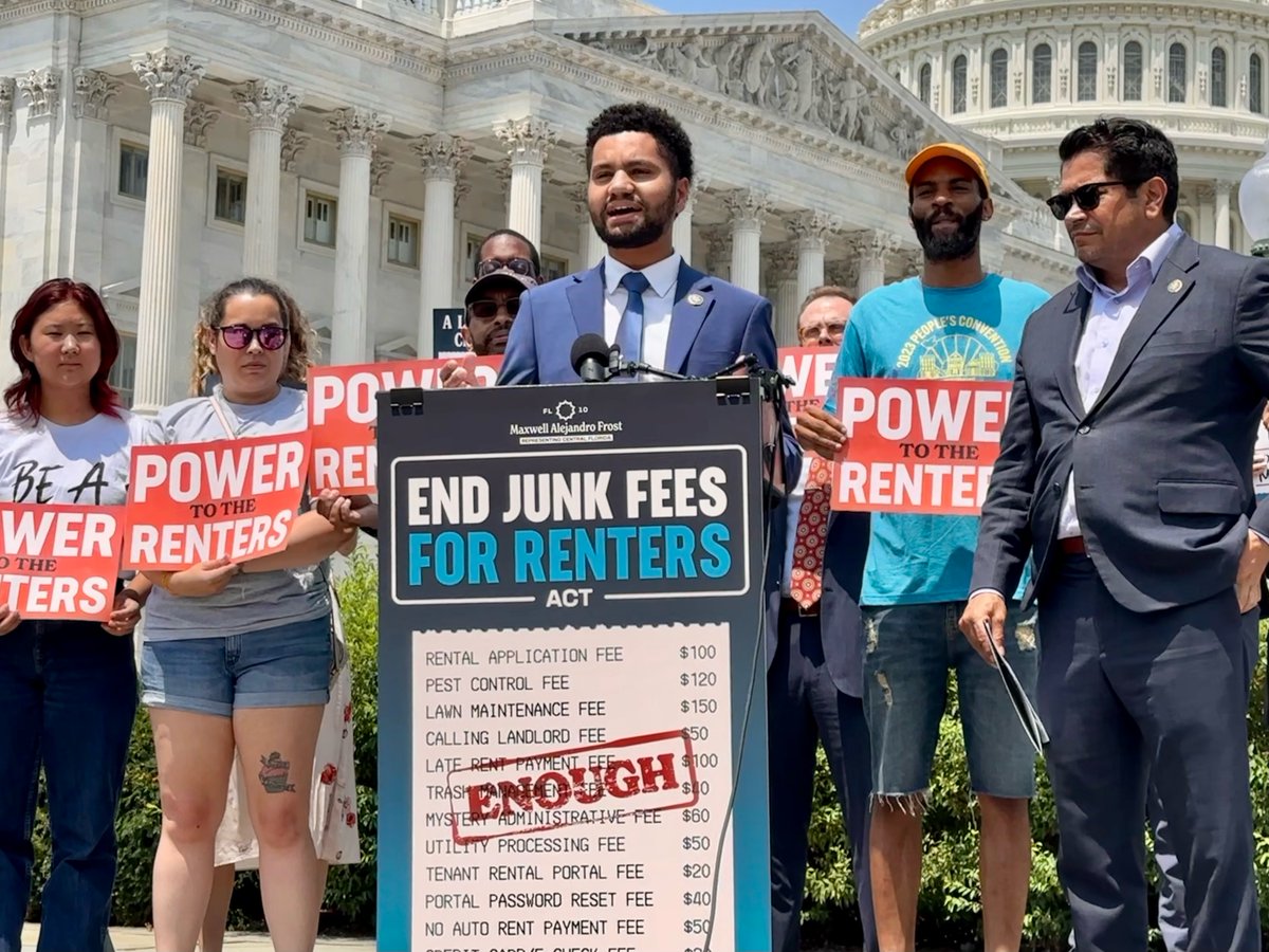 RepMaxwellFrost's tweet photo. $100 - Rental Apply Fee
$120 - Pest Control Fee
$50 - Contact Landlord Fee
$20 - Rent Portal Fee
$50 - Utility Fee
$50 - Mystery Fee b/c your landlord said so 🙄
 
ENOUGH of the junk fees for renters. Today I introed a bill to fight against these egregious landlord practices🧵 https://t.co/ooXhZB0gzS