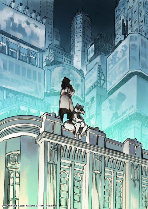 but yes! that was me! i was the concept artist on BNA and also directed the ED animation +helped w some illustrations. for this piece i was given an initial sketch by yoh yoshinari (first pic) and did some passes over it (pics 2-4 are my sketch and some color explorations) 