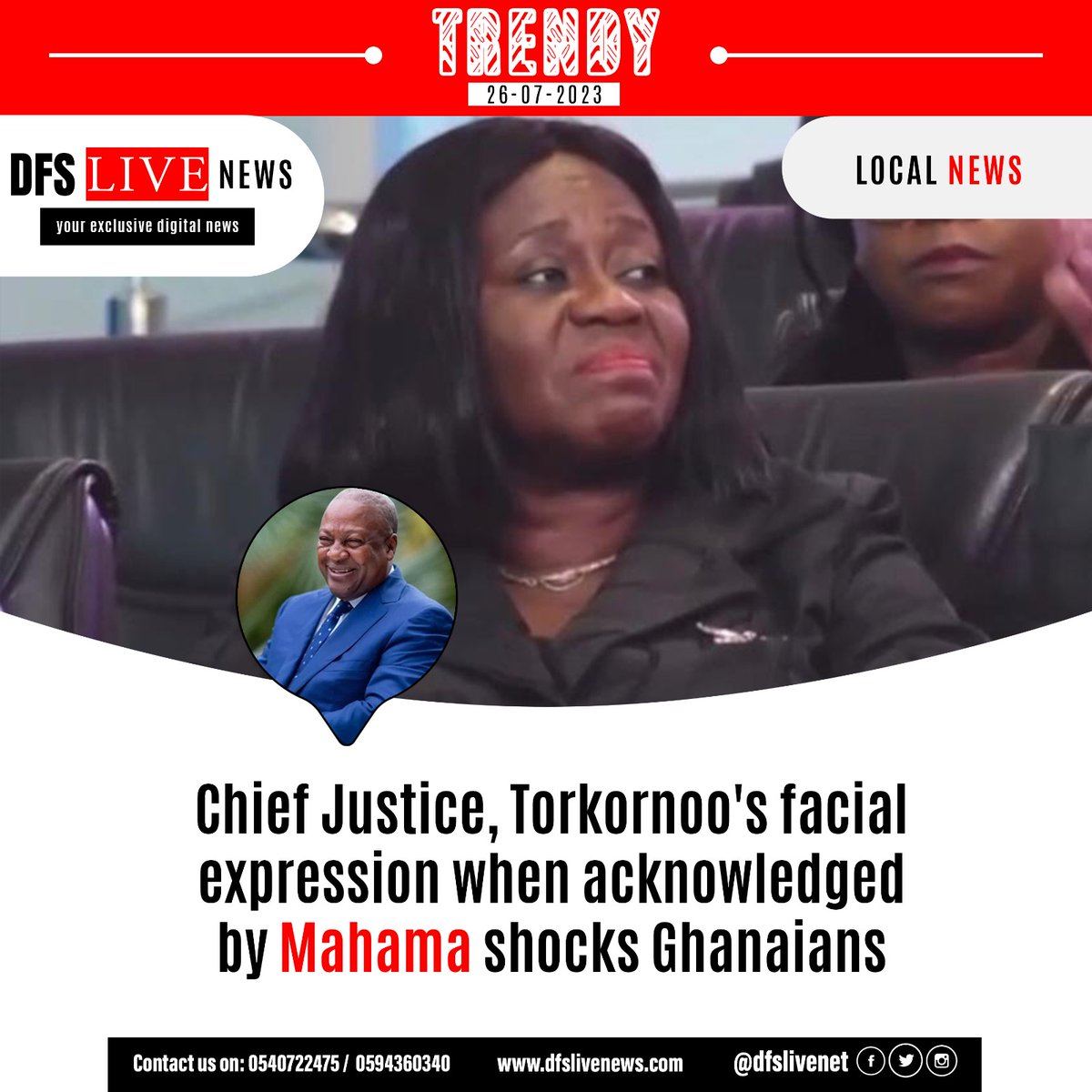 dfslivenews's tweet photo. Chief Justice, Torkornoo's facial expression when acknowledged by Mahama shocks Ghanaians https://t.co/Z4majVrsbm