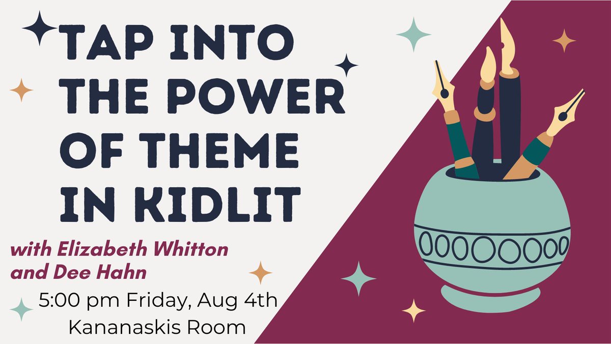 EAGWhitton's tweet photo. Take your writing to another level! Join @deezhahn and me at our @whenwordscollide  work shop about leveraging the power of theme in Kidlit. See you Friday, Aug 4th 2023 at 5:00 pm in the Kananaskis room at WWC! #wwc #yyc #literary_events #writingcommunity #Literary_convention https://t.co/X4rGPE1bJc