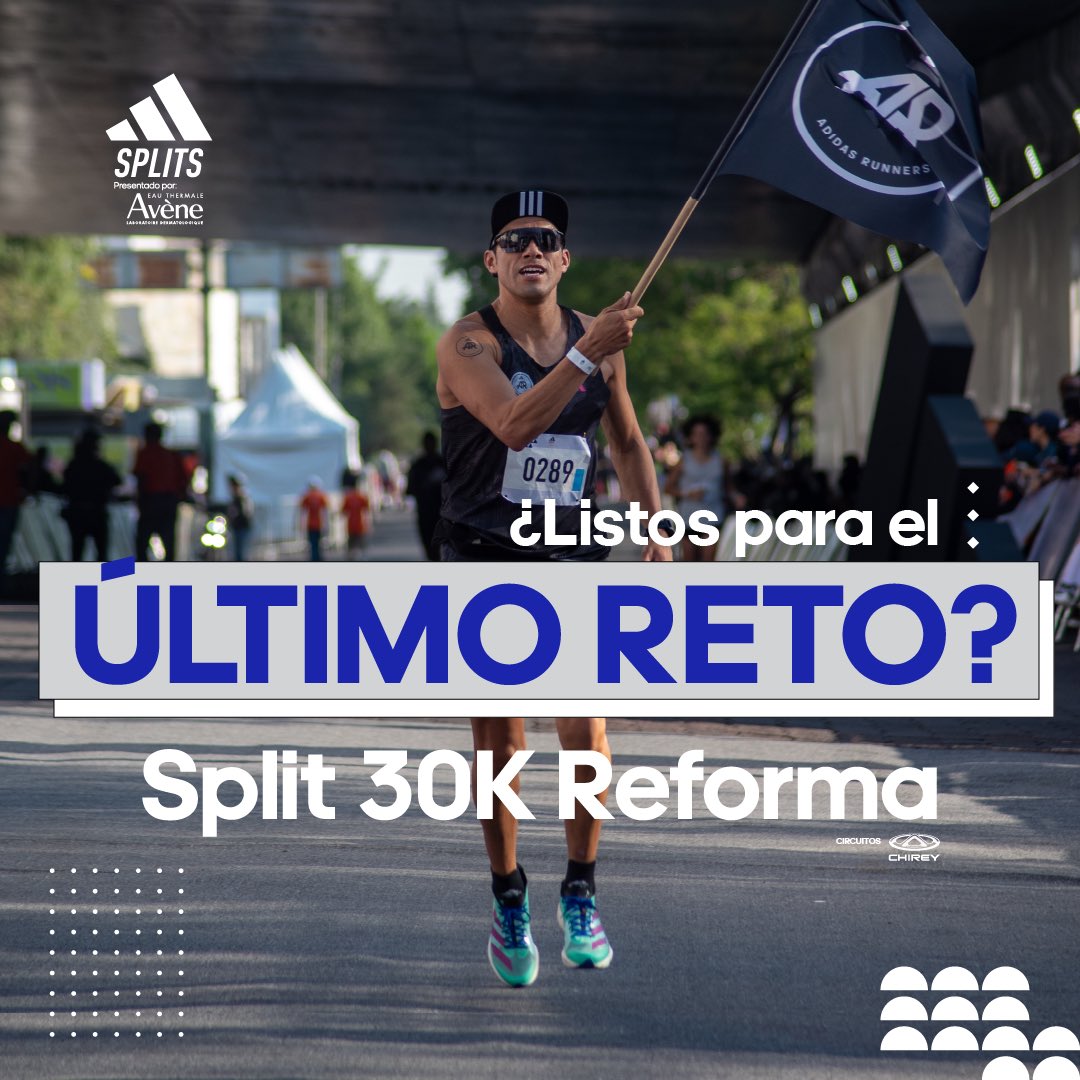 El próximo domingo tienes una cita con el <a href="/splitsmx/">adidas Splits</a> de Adidas 🏃🏽‍♂️🏃🏾‍♀️

Vamos a cerrar con todo y correr como nunca esos 30K.

Recuerda que la salida es en Paseo de la Reforma y Anatole France 😎
#splitsadidas #splitsmx