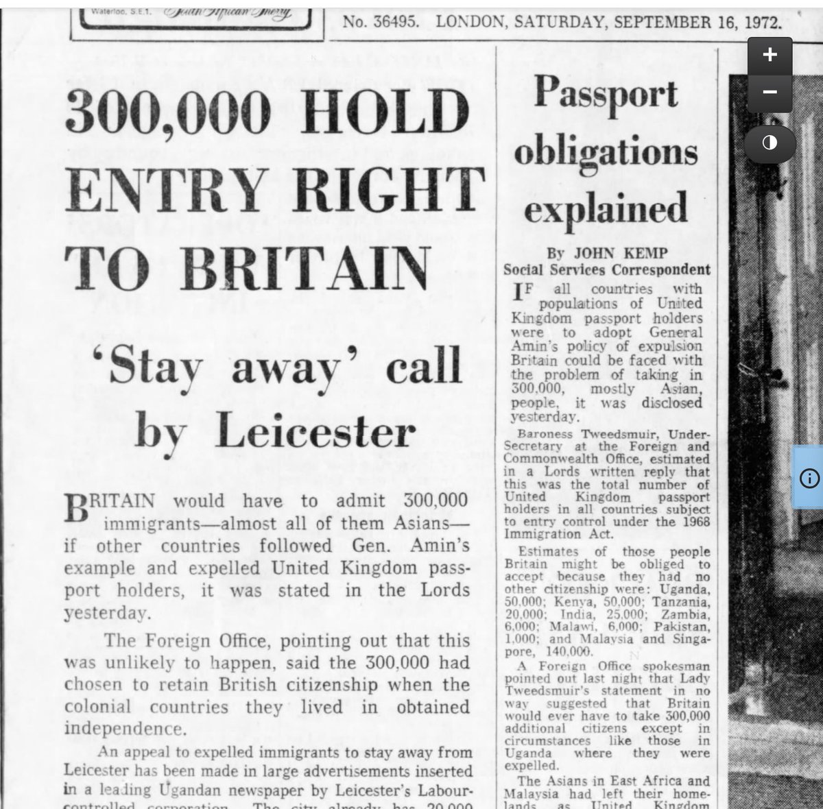 16th of September 1972.

This headline in the Telegraph on that day. Then this:

“An appeal to expelled immigrants (Ugandan Asians), to stay away from Leicester has been made in large advertisements inserted into a leading Ugandan newspaper by Leicester’s Labour administration”.