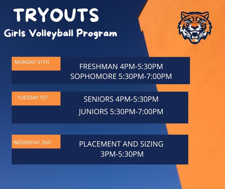 Here's the info for our 2023 Girls Volleyball tryouts!