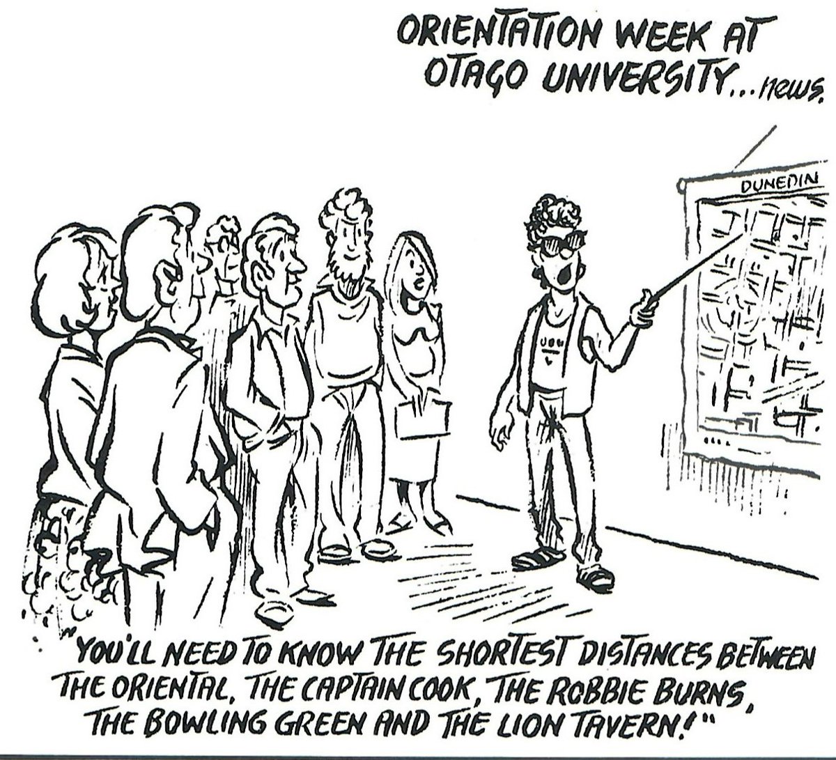 StephenClarkeNZ's tweet photo. A wee bit late for Re-O Week but come on a mystery tour to discover what happened to the once thriving student cultural scene centred on the hotels of Nth Dunedin. (Before we do the guy with the beard looks like Jim Flynn in this Sid Scales 1970s cartoon!) #Dunedin #pub #history https://t.co/kDXjSvaOLV