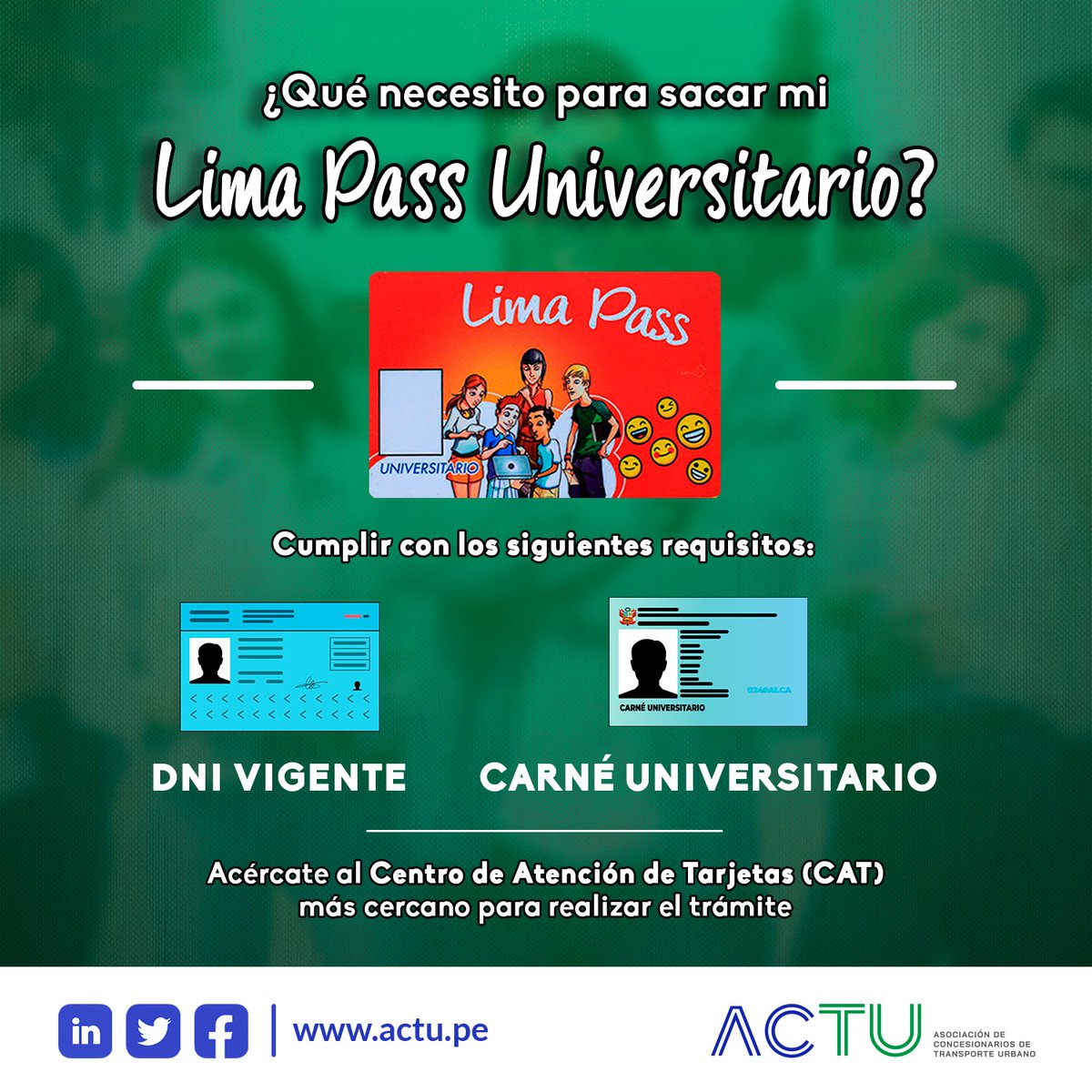 ActuPeru's tweet photo. ‼️ Conoce cuales son los requisitos que necesitas para poder tramitar tu Lima Pass 🙌

#TransporteUrbano #CorredoresComplementarios #TransportePúblico #Transporteformal #MovilidadSostenible https://t.co/8q57HlnCmU