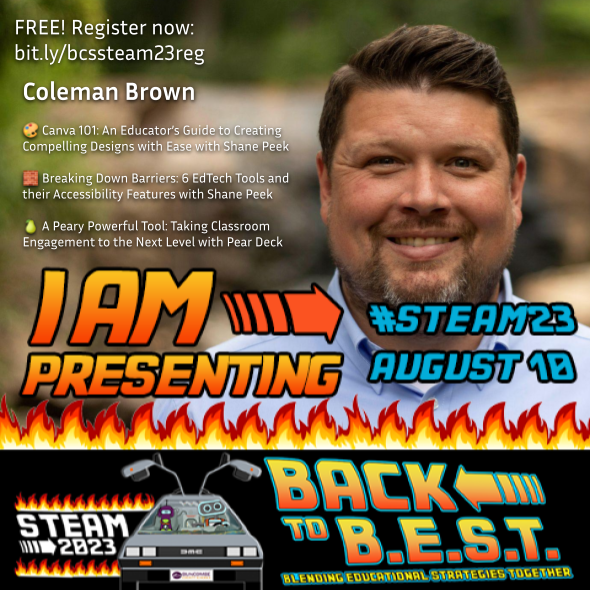 We 👀 forward to having @mrBrownsclass at
<a href="/BCSDigitalLearn/">BCSDigitalLearning</a> #steam23
conference! He &amp; <a href="/ShaneRPeek/">Shane Peek</a> will share the
<a href="/CanvaEdu/">Canva Education</a> as well as a session on #accessibility features within 6 EdTech Tools and a session on the power of <a href="/PearDeck/">Pear Deck Learning</a>! Hope to see you there! bit.ly/bcssteam23reg
