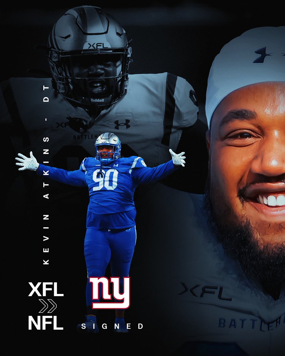 TheUFL's tweet image. Kevin Atkins NFL contract signed with the @Giants!

#XFL | #XFLtoNFL