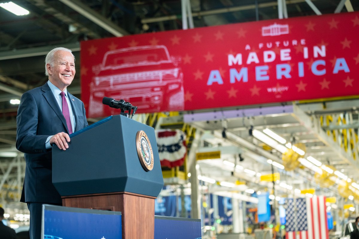 POTUS46Archive's tweet image. By investing in American manufacturing, we’re seeing the rebirth of pride that comes from stamping products “Made in America.”