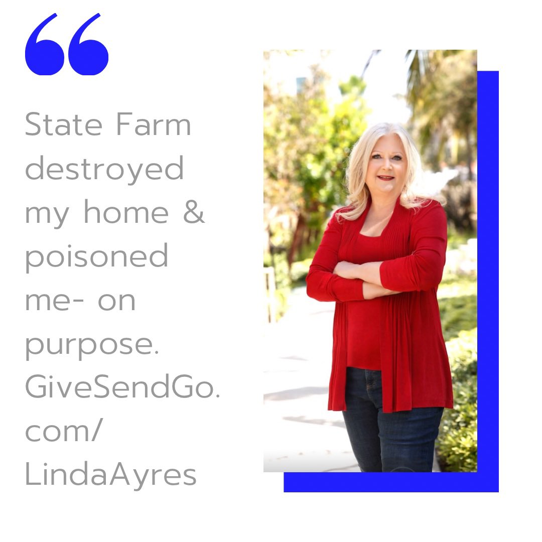 ContractorGot's tweet image. See #StateFarmFiles

Please help me get medical care after they destroyed my home &amp;amp; poisoned me- I am female boomer with a brain injury- the abuse &amp;amp; discrimination has been unconscionable 
GiveSendGo.com/LindaAyres 🇺🇸