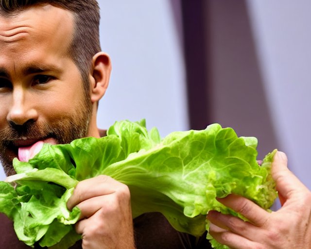 ArkRetrocade's tweet photo. My final Tweet ever* probably**! AI pics of Ryan Reynolds eating lettuce. 💫 https://t.co/xLVx3GRtqJ