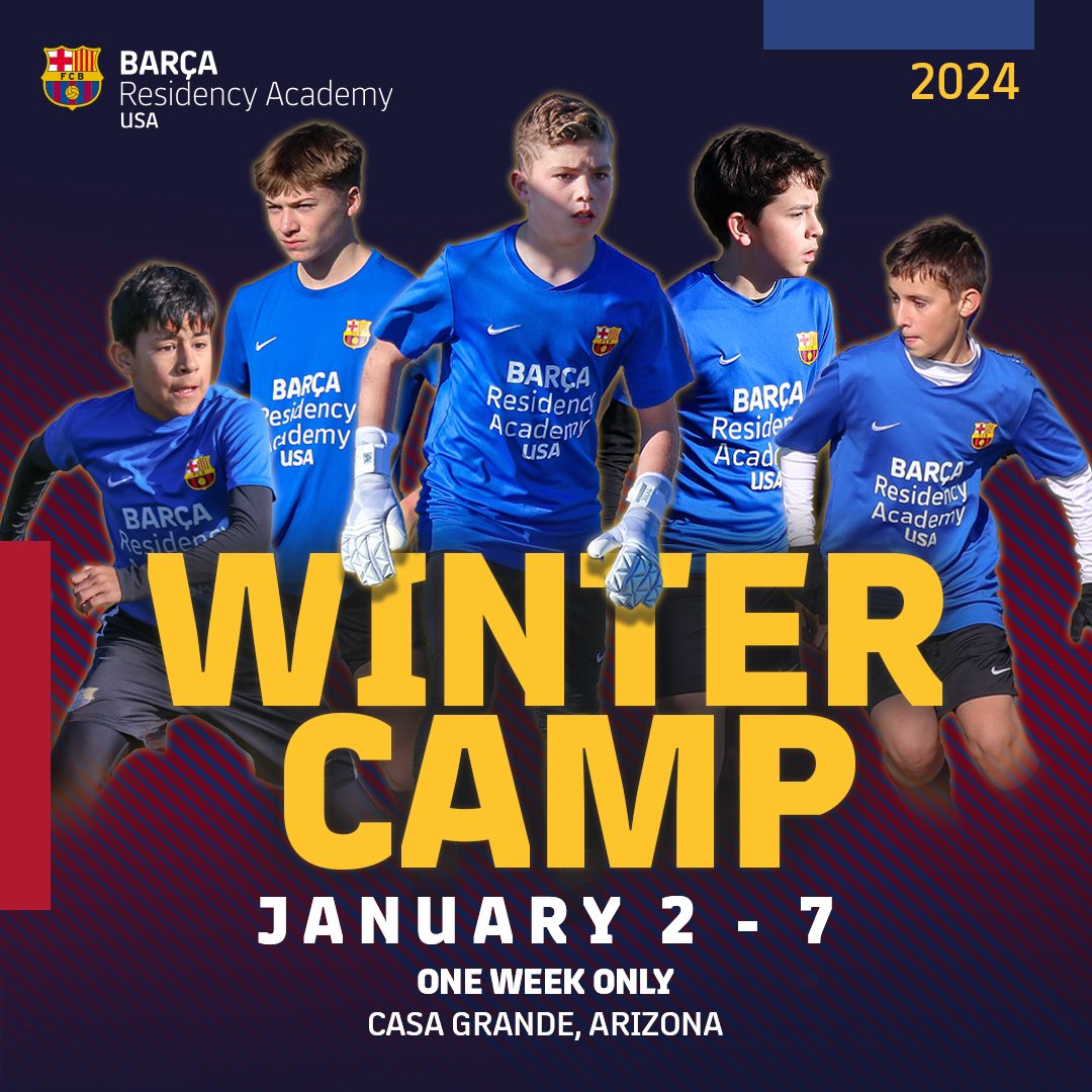 BarcaAcademyAZ's tweet photo. 📢 Our most popular camp of the year is now OPEN FOR REGISTRATION!

Announcing our 2024 Winter Camp! ⚽️🔵🔴

One week only:
📅 January 2-7, 2024

📍Casa Grande, AZ

🔗: https://t.co/Oc99siI83G https://t.co/7lCY0E4KeK