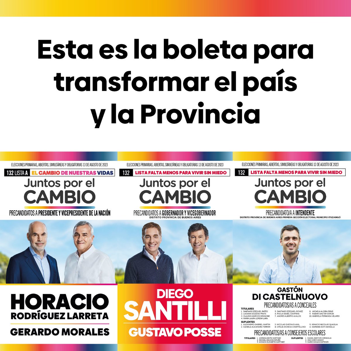DiCastelnuovoG's tweet photo. Esta es la boleta para lograr la Ciudad, la Provincia y el País que queremos. El domingo 13 de agosto acompáñanos con tu voto 💪🏼 #Ituzaingó https://t.co/y5NcIslZlb