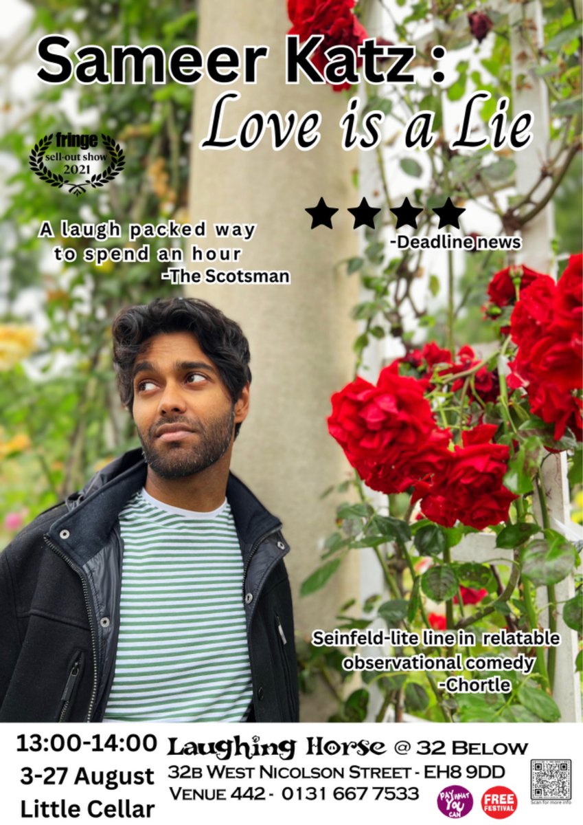 sameer_katz's tweet photo. Come see my @edfringe show! Everyday 3-27 August from 13:00-1400 at 32 Below. Part of @freefringefest  #edfringe23 #FillYerBoots https://t.co/SwduEBCl6o