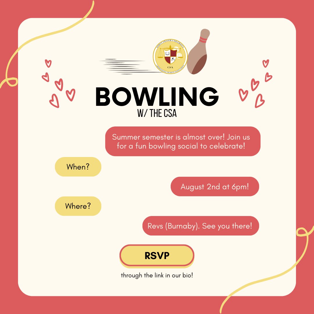 You’re invited to our bowling social that will take place on August 2nd at 6pm at Revs 🎳

Friends welcome! RSVP through the link in our bio 🩷 Hope to see you there!