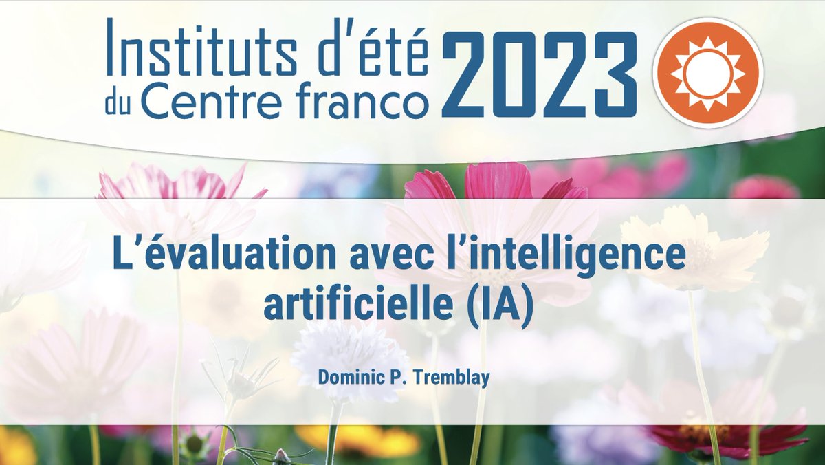 Dominic P. Tremblay (@d_tremblay) on Twitter photo Une autre présentation prête pour les instituts d'été du <a href="/LeCentrefranco/">Le Centre franco</a> . L’évaluation avec l’IA abordera la façon dont nous pouvons redéfinir nos tâches pour évaluer nos élèves avec cette nouvelle réalité. Serez-vous de la partie? 16 août 2023 à 12 h 30.
fr.surveymonkey.com/r/ressourcesIE… Une autre présentation prête pour les instituts d'été du <a href="/LeCentrefranco/">Le Centre franco</a> . L’évaluation avec l’IA abordera la façon dont nous pouvons redéfinir nos tâches pour évaluer nos élèves avec cette nouvelle réalité. Serez-vous de la partie? 16 août 2023 à 12 h 30.
fr.surveymonkey.com/r/ressourcesIE…