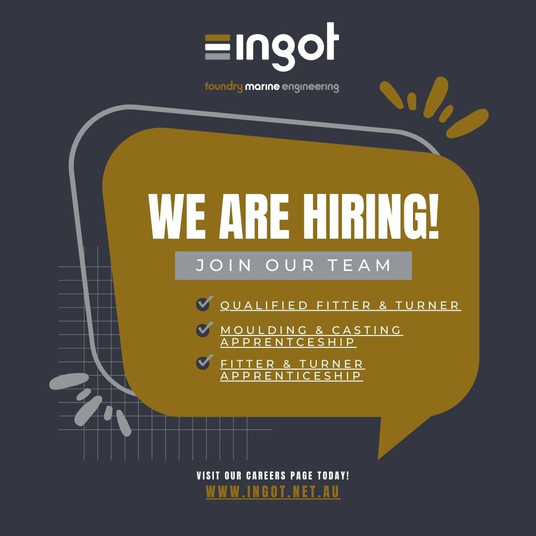 Join Ingot Foundry Marine Engineering for a fulfilling career with an exceptional work culture. Apply today for an exciting future. ow.ly/5yJ150PlcVG

 #brisbanejobs #wearehiring Ingot #Foundry #Marine #Engineering #apprenticeship