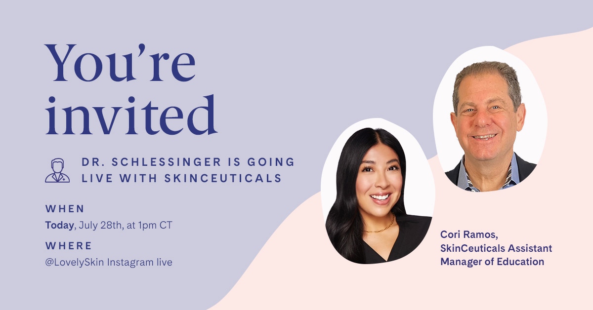 👀 We know you’ve seen us talking about glycation 👀 Join SkinCeuticals aesthetician and Assistant Manager of Education Cori with LovelySkin CEO and board-certified dermatologist Dr. Joel Schlessinger live on Instagram THIS FRIDAY, July 28th, at 1pm CT: instagram.com/lovelyskin/