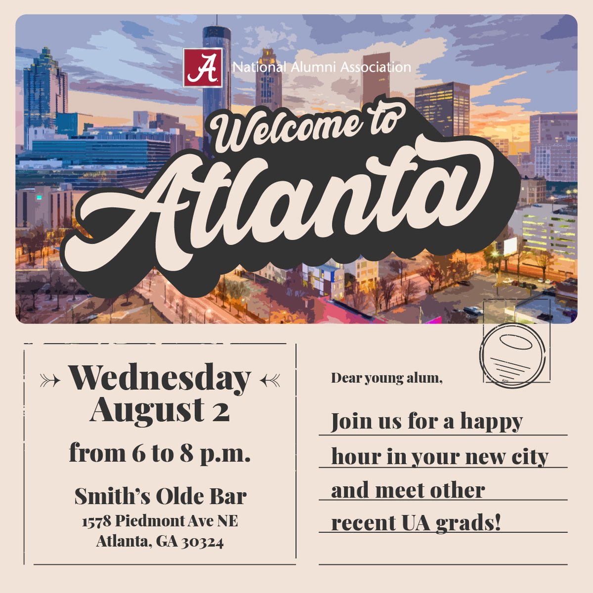Atlanta alums: it's your turn for free drinks! Join us next week at Smith's Olde Bar and meet other young alums in the area. Sign up through the link in our bio, and we'll see you there! 🙌🍺

eventbrite.com/e/welcome-to-t…