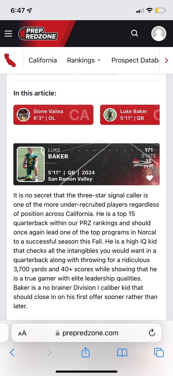 Thank you for the recognition!  <a href="/PrepRedzoneCA/">Prep Redzone California</a> <a href="/PGregorian/">Paul Gregorian</a> <a href="/ttherzog/">Coach Trent Herzog</a> <a href="/KTPrepElite/">KT Prep</a>  <a href="/jak_rtz/">Julian</a> 
 <a href="/DarrenSabedra/">Darren Sabedra</a> <a href="/VytasMazeika/">Vytas Mazeika</a> <a href="/FootballSrv/">SRV FOOTBALL</a>