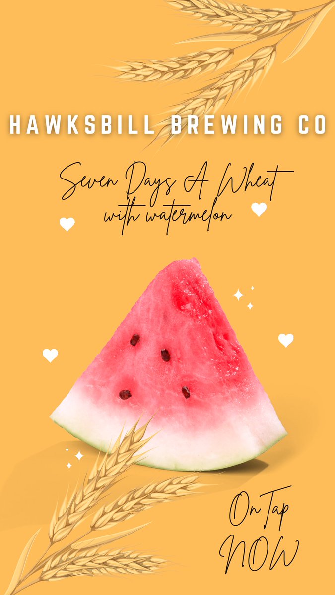 hawksbillbrew's tweet photo. Hawksbill Brewing Co. has 🍺Seven Days A Wheat with 🍉watermelon🍉 on tap today!

Weekend Hours:
WED  4-8PM
THURS  4-9PM W/ El Amigo Food Truck 
FRI  Noon-9PM W/ El Amigo Food Truck
SAT  Noon-9PM
SUN  Noon-6PM

#webrewcommunity 
#seeyouatthebrewery
#whereschuythisweek https://t.co/8cJvGAaVSk
