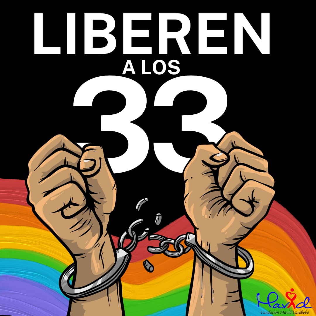 Exigimos Libertad para las 33 personas LGBTIQ+ detenidas en el sauna de, Valencia #Carabobo el pasado #23Julio 

Ser Homosexual🏳‍🌈 no es un delito. 
hoy son ellos, mañana puedes ser TÚ 🫵

#LiberenALos33