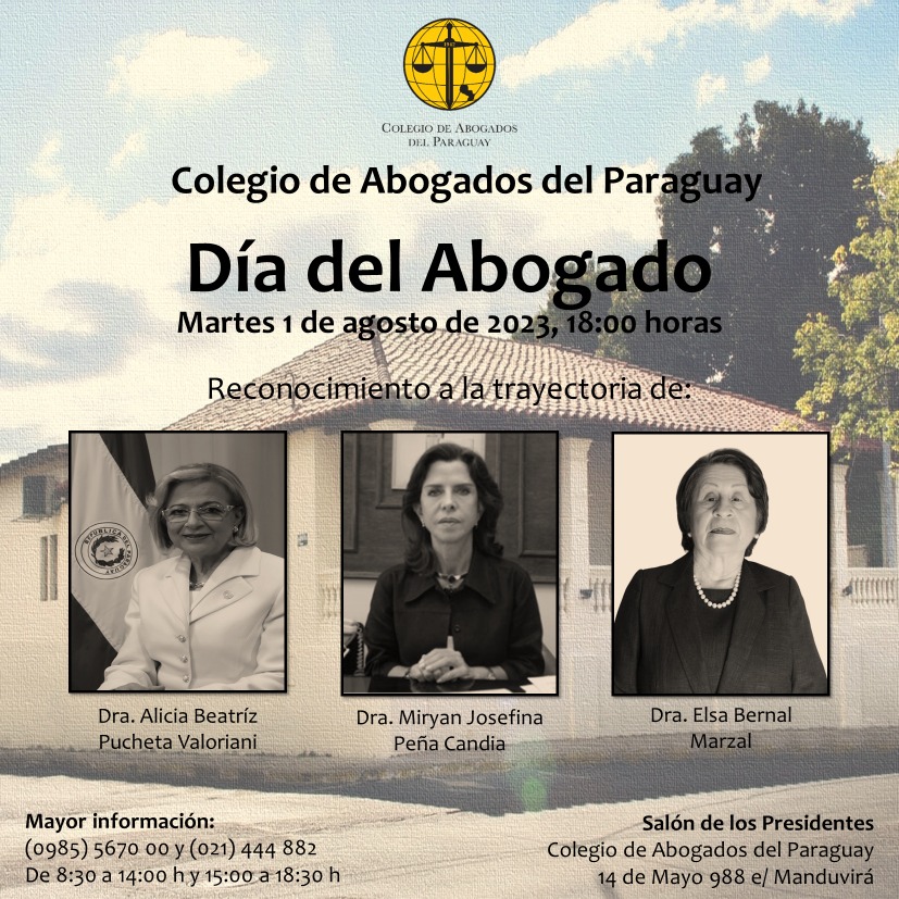 CAP_py's tweet photo. En marco de la celebración del Día del Abogado, el CAP ha resuelto otorgar un merecido reconocimiento a destacadas profesionales del derecho, recalcando la notoria trayectoria y aporte al ámbito jurídico.  
¡Les esperamos! https://t.co/7QuvPJ91KU