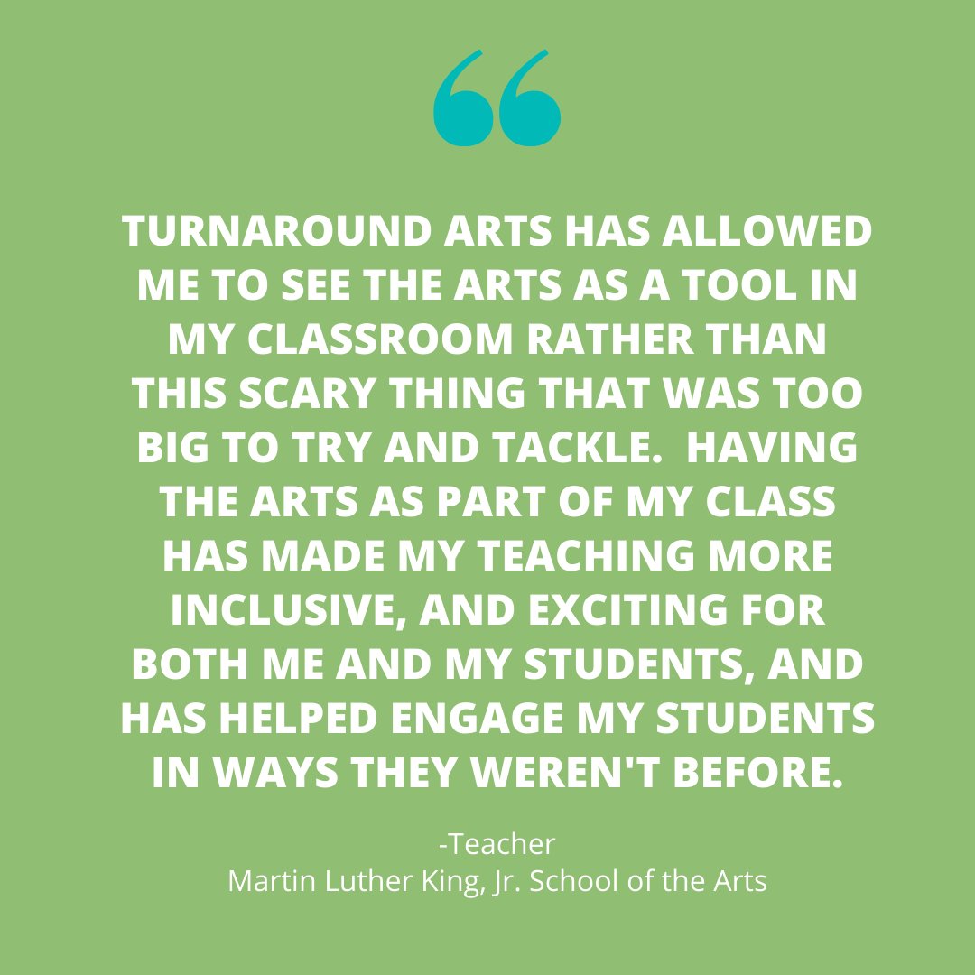 Ongoing professional development &amp; funding helps classroom teachers learn new strategies to teach in and thru the arts. Last year we worked with 63 arts orgs &amp; teaching artists to bring engaging &amp; exciting training opps to teachers across CA in a variety of art forms and topics!