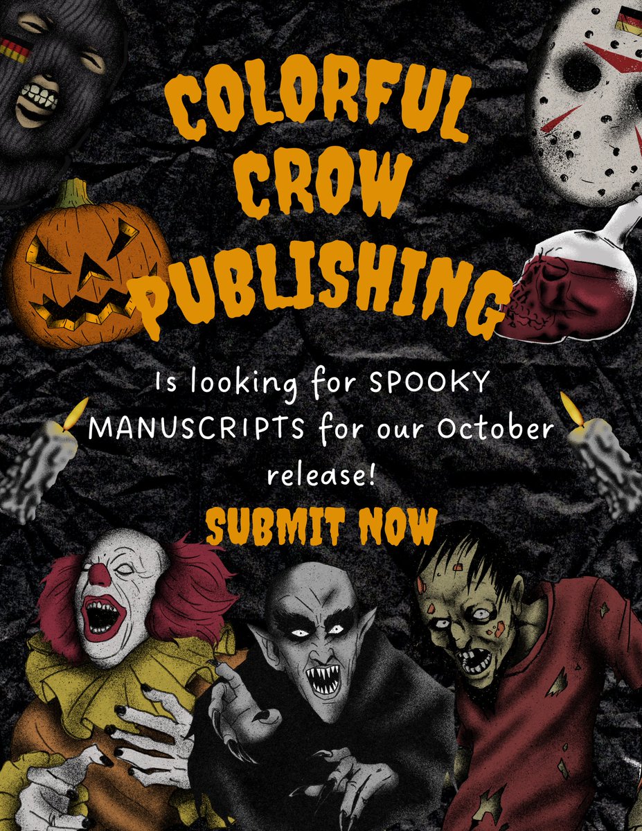 Who is ready for #Halloween2023? #ColorfulCrowPublishing that's who!
If you have a #haunted #spooky #scary #horror #thriller that you want to publish this October, #CCP is looking for you!

Go to colorfulcrowpublishing.com and #Submit #Now