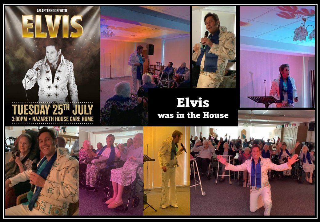 Aloha from Cheltenham House, Elvis was in the House yesterday & the residents absolutely loved him & were 'All Shook Up... in a good way of course! #kingofrocknroll #bluesuedeshoes #ncctuk