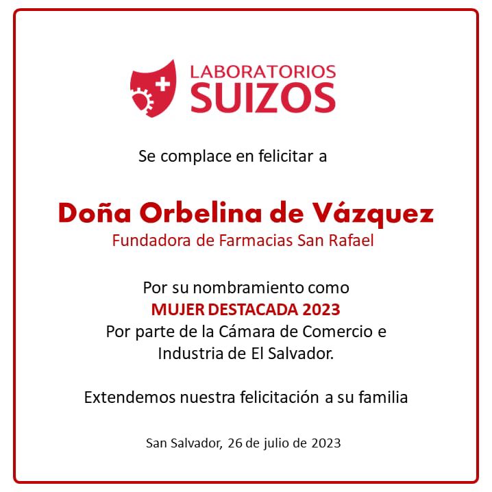 labsuizos's tweet photo. Como familia de Laboratorios Suizos, nos unimos al orgullo y a la alegría de la familia de doña Orbelina de Vázquez por tan importante reconocimiento 🏆.

¡Felicidades! https://t.co/zKph5tF4kD