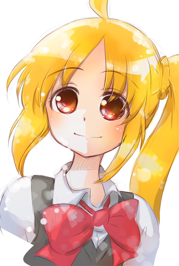 ijichi nijika 1girl solo blonde hair bow side ponytail smile ahoge  illustration images