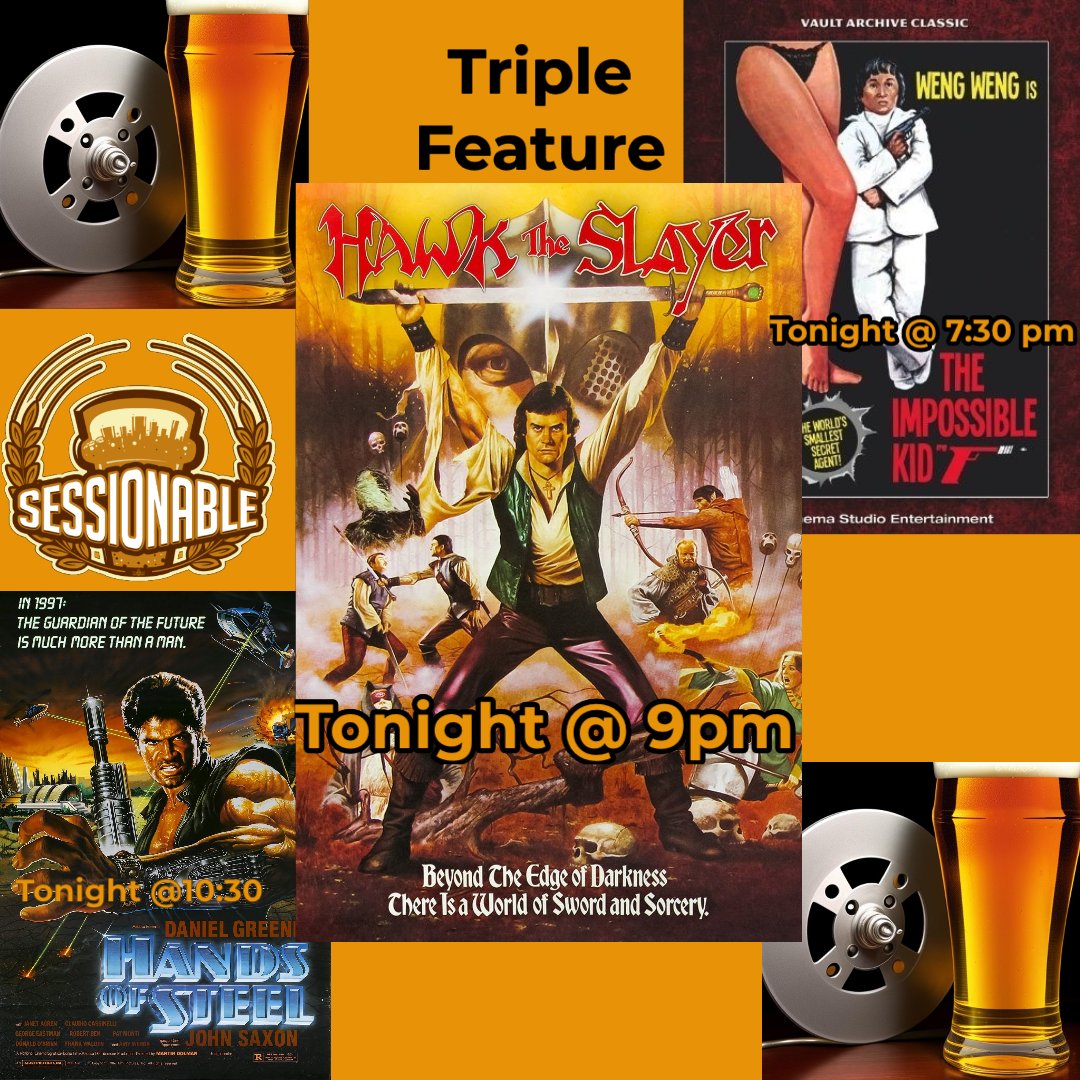 sessionablepdx's tweet image. Last bad movie night so I&apos;m doing it up right with a triple feature! Starting at 7:30 Weng Weng will kick ass and woo women! At 9pm Jack Palance will chew the scenery  in Hawk the Slayer. 10:30, one of my favorites Hands of Steel. #badmovienight #badmoviegoodbeer @sessionablepdx