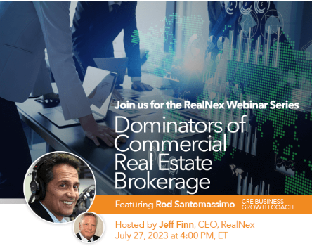 Jeff_Finn's tweet photo. Super excited to have special guest @RodSantomassimo in this week's RealNex Webinar Series session. We will unpack a wealth of invaluable nuggets from his just released book "Dominators of Commercial Real Estate Brokerage".  July 27 at 4:00 ET.  https://t.co/uWKSD8Xg7h https://t.co/XSPQMMCOYK