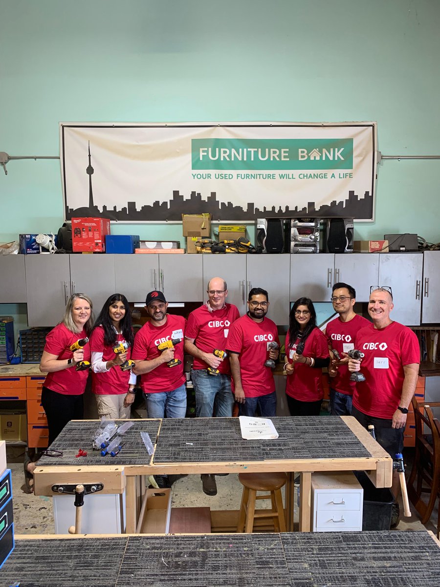 Furniture_Bank's tweet photo. We recently welcomed @CIBC back to The Workshop and their team did an amazing job. They assembled many furniture pieces, including 7 bookshelves and 13 coffee tables! Their accomplishments help support GTA families. Thank you CIBC! #CorporateVolunteering #TeamBuilding #Charity https://t.co/mfq97j6Bok