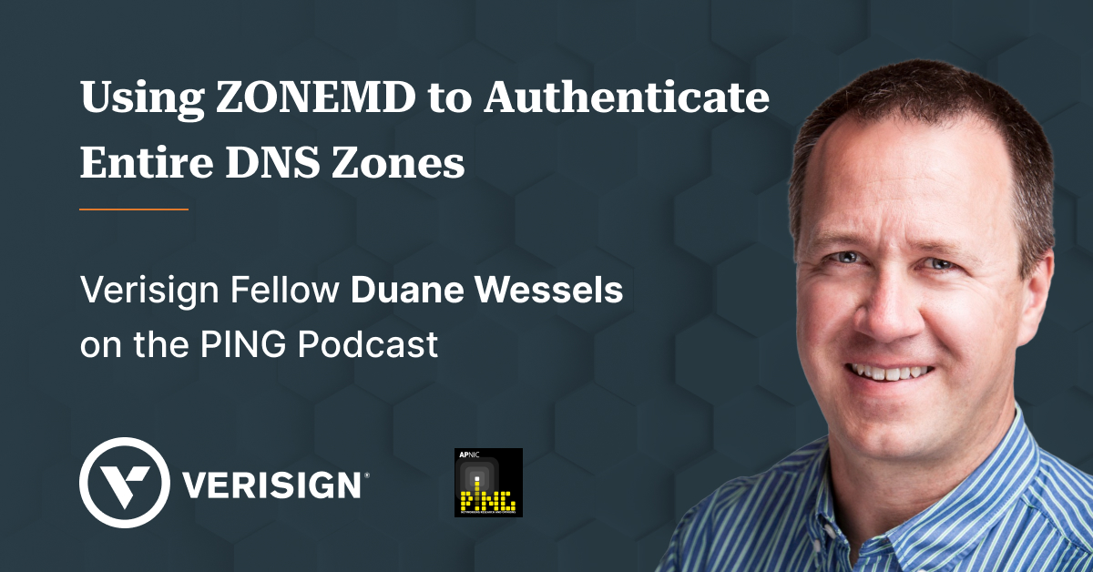Verisign Fellow Duane Wessels is back on the @APNIC PING podcast, this time discussing the introduction of a new record type in the root zone: ZONEMD. Check out the episode to learn more about what ZONEMD does &amp; how it works: vrsn.cc/6019P3em7 <a href="/PacketPusher/">Duane Wessels</a> #cryptography