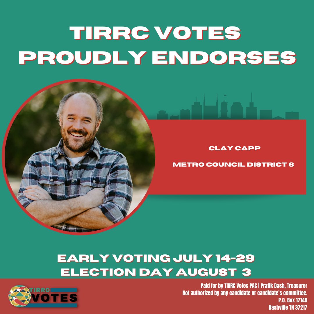 TIRRCVotes's tweet photo. (4/7) Nashville has an opportunity to elect leaders that will boldly and unapologetically fight for all of our rights. That’s why we are so excited to endorse candidates who have committed to stand for our values and build a Nashville that works for all of us! #ImmigrantsVote https://t.co/tIdwUkIWmR