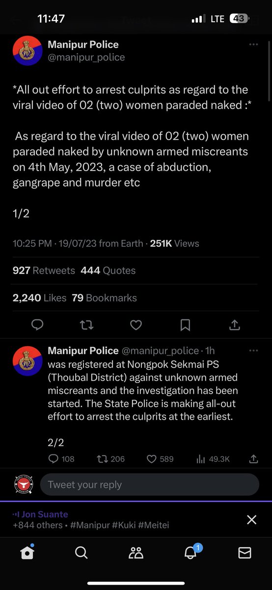 Clown #manipur police, had the video not gone viral, this post you’ve made won’t be publish, since the whole country the world came to know you are just sugar coating this post!

#Kuki_Zo 
#Manipur_Violence 
#SaveTribalsInManipur
#SeparateAdministration