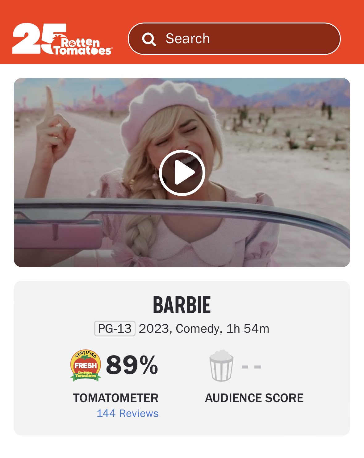 Rotten Tomatoes on X: #BarbieTheMovie is now Certified Fresh at 89% on the  Tomatometer, with 142 reviews:    / X