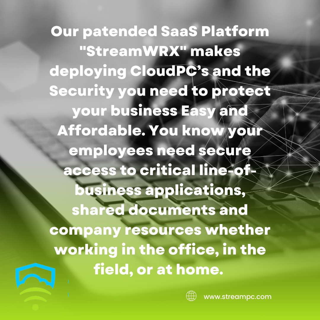 Get the security your business needs and spend less doing it. Stream PC has your back! Start your journey to the cloud today and visit our website for a free DEMO!
streampc.com

#cloudcomputing #cloud #technology #cybersecurity #bigdata #it #datacenter #cloud