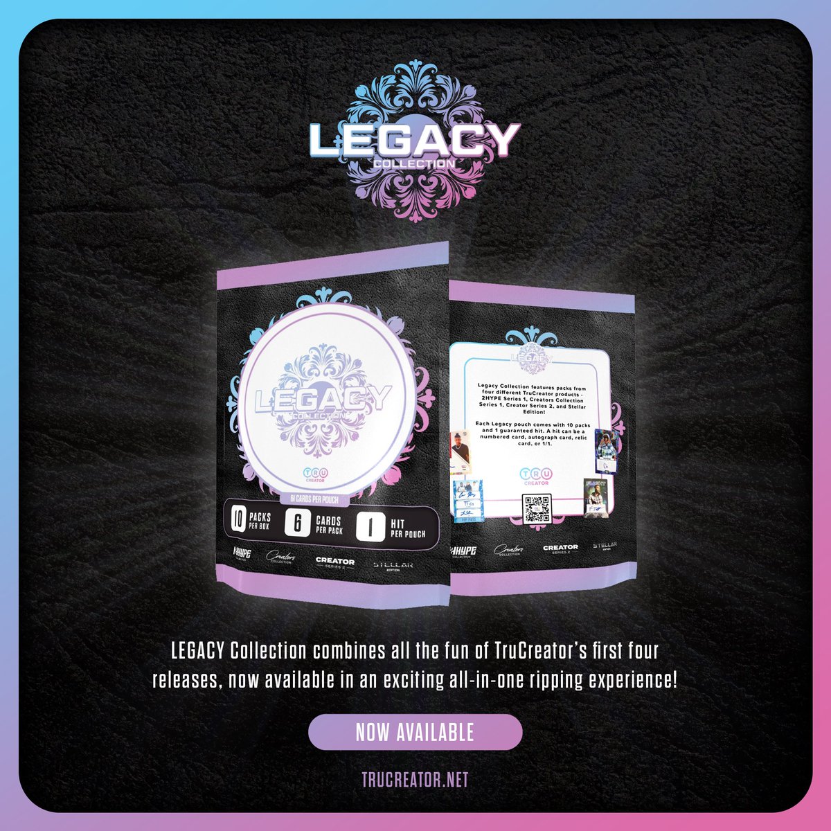 Chase all of the best TruCreator hits all at once - Legacy Collection is here! 🔥 Each box features packs from 2HYPE Series 1, Creators Collection Series 2, Creator Series 2, and/or Stellar Edition! Available now at TruCreator.net while supplies last ✅ #TruCreator