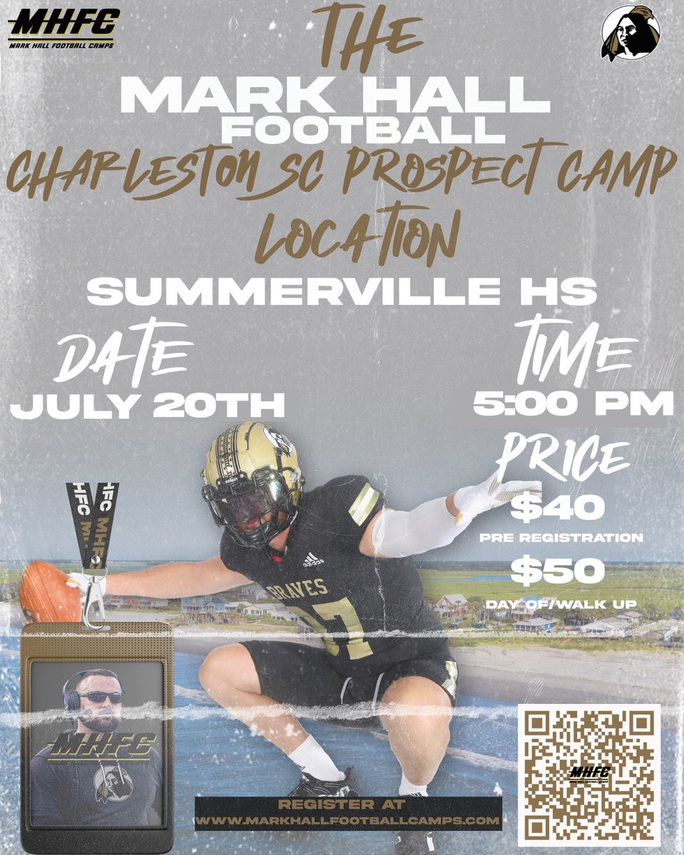 Last stop on our summer camp tour. Excited to be in the Charleston area tomorrow night!! Sign up: markhallfootballcamps.com/event-details-…