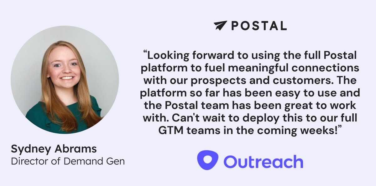 Outreach Director of Demand Generation, Sydney Abrams, is gearing up to take flight with Postal #FutureFlyer 🙌🏼

#customerspotlight #experiencematters