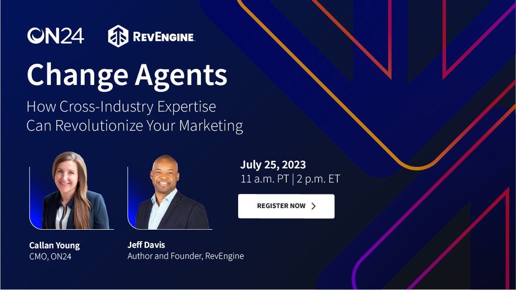 Learn how to drive transformational change and alignment that scales #marketing’s impact and revenue across the globe. 🦅🌐

Author and founder of RevEngine, Jeff Davis, and ON24 CMO Callan Young have the recipe for success! Join them 👇 bit.ly/44oqMXX