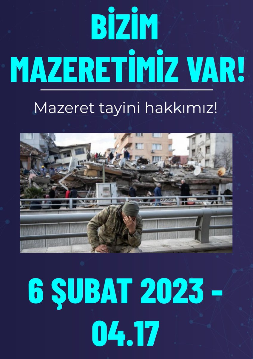 #DepremzedeÖğretmeniÜzme
4 il ve 2 ilçede görevli depremzede öğretmenlerin meselesi “mazeret tayini” ile çözülecektir.
<a href="/meral_aksener/">Meral Akşener</a>
<a href="/eczozgurozel/">Özgür Özel</a>
<a href="/musavat35/">Müsavat Dervişoğlu</a>
<a href="/yildirimkaya40/">Yıldırım Kaya</a>