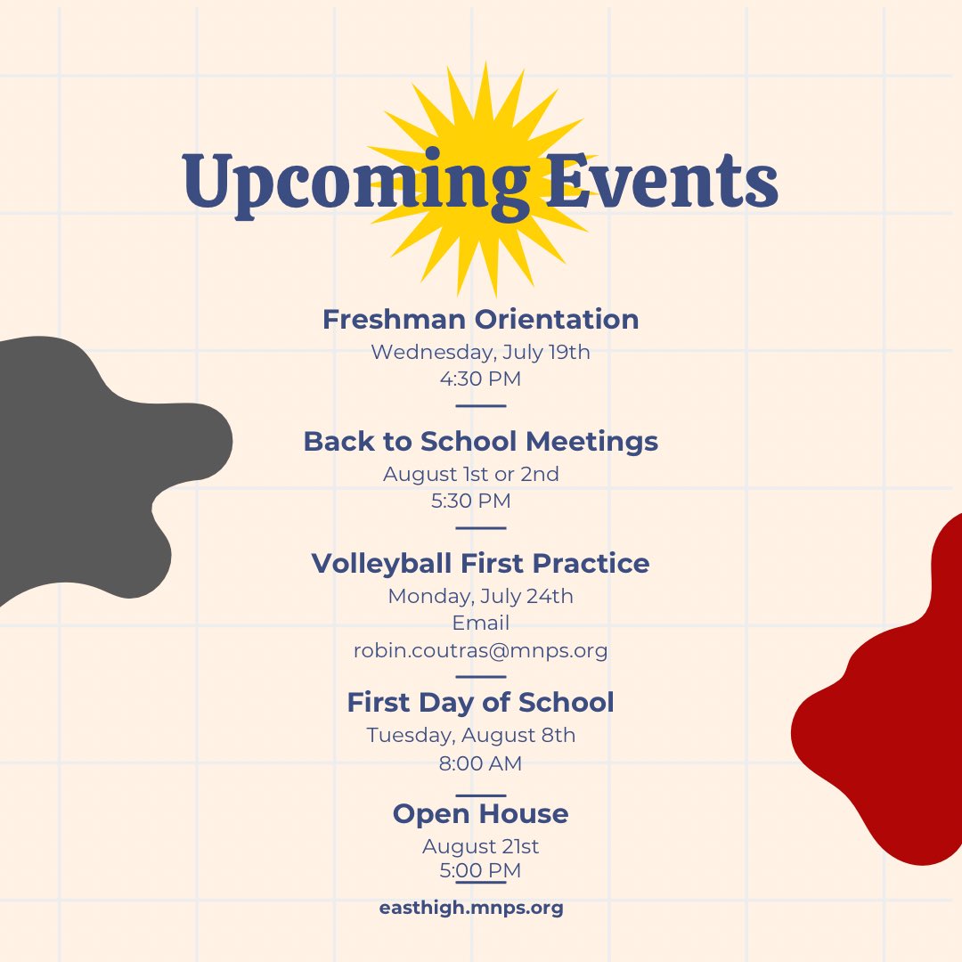 Eagle Nation! Go ahead and mark your calendars. It may still be July but school and amazing East events are fast approaching! #EagleNation #enmhs